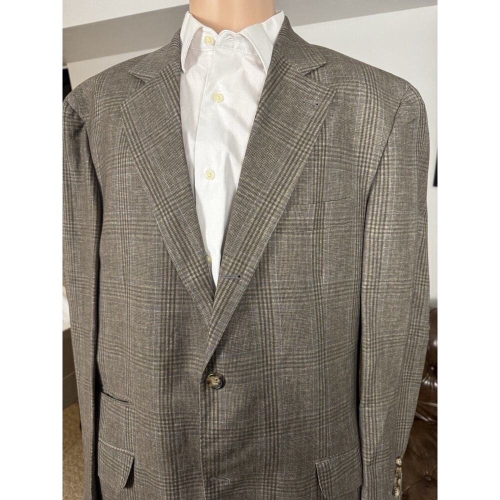 Brunello Cucinelli Prince Of Wales Taupe Sportcoat IT 54/ 44 US Wool Linen Silk - Picture 4 of 10